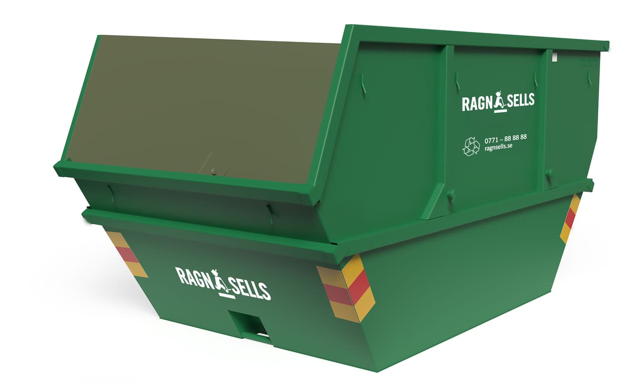 Grön öppen container från Ragn-Sells på 10 kubik