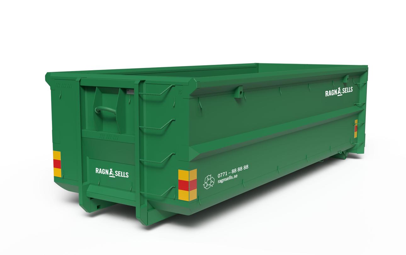 Grön container från Ragn-Sells som går att stänga och låsa
