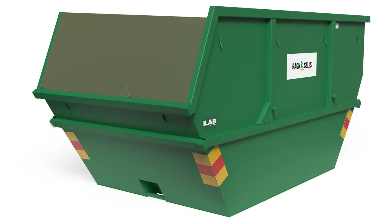 Grön öppen container från Ragn-Sells på 10 kubik
