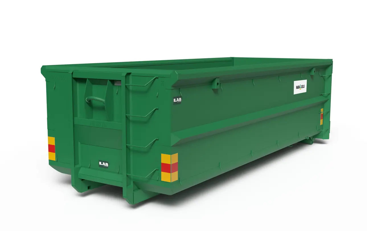 Grön stor container från Ragn-Sells på 20 kubikmeter